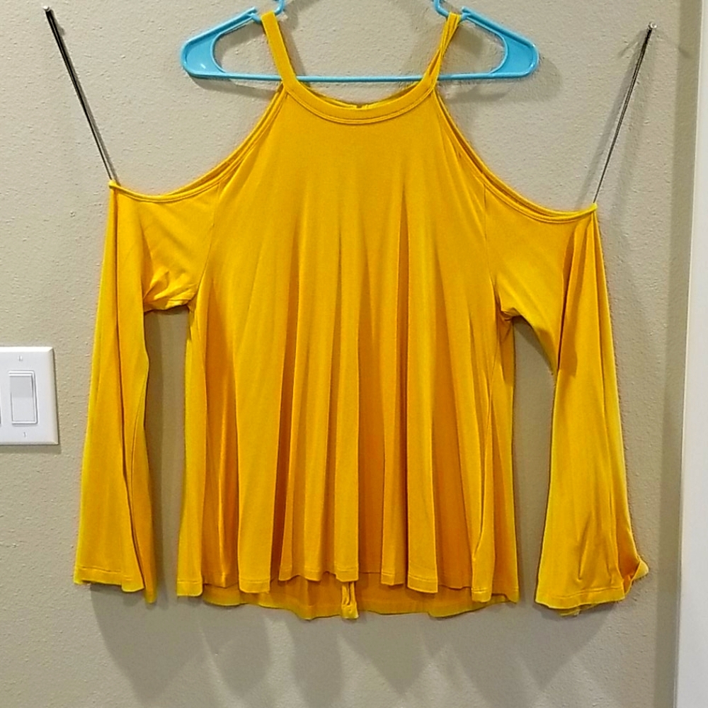 Forever 21 mustard cold Shoulder blouse - Picture 5 of 7